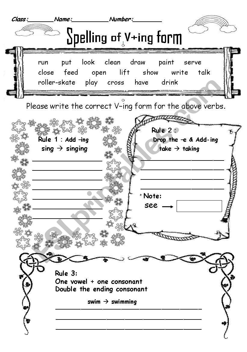 spelling of V+ing form worksheet