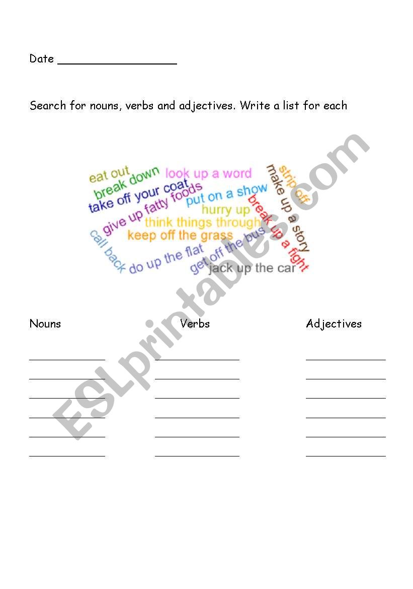 Nouns, verbs and adjectives revisit puzzle