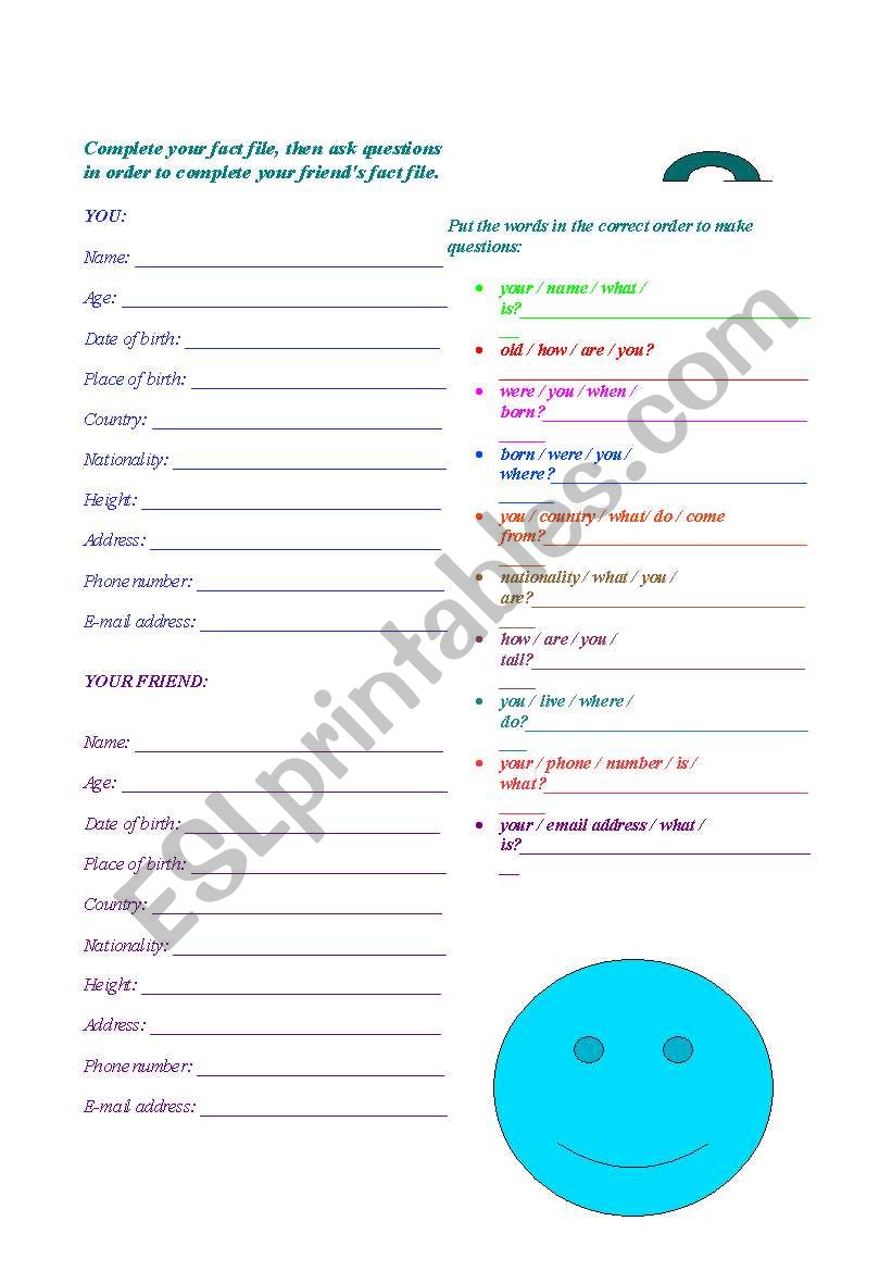 Fact file worksheet