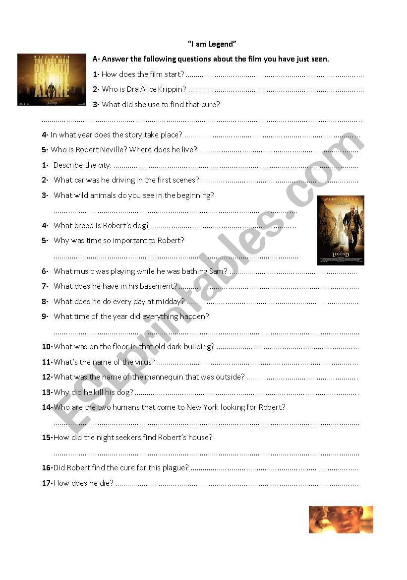 I am Legend worksheet