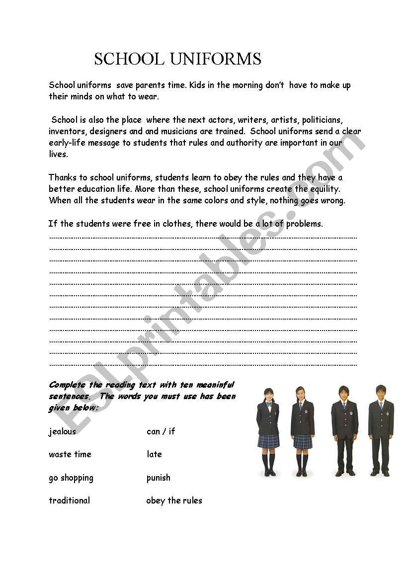 SCHOOL UNIFORMS worksheet