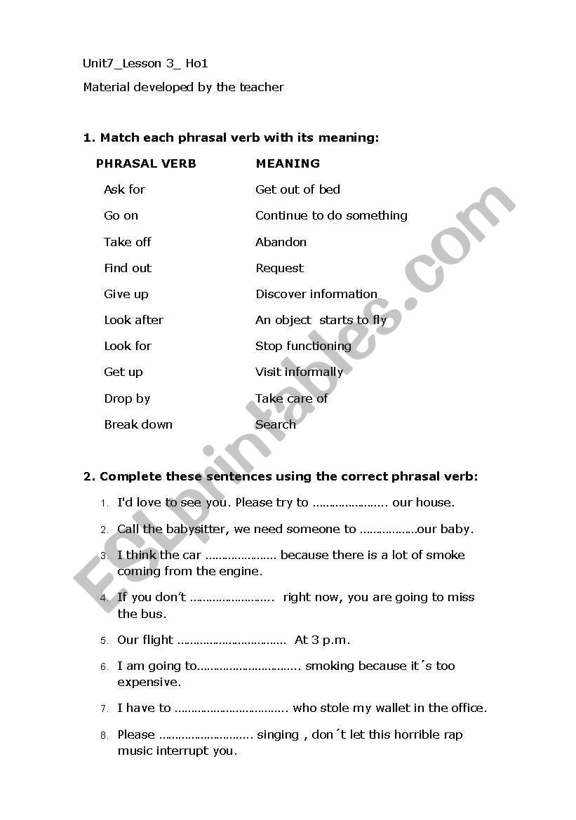phrasal verbs  worksheet