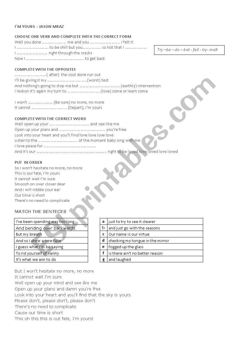 Imyours worksheet