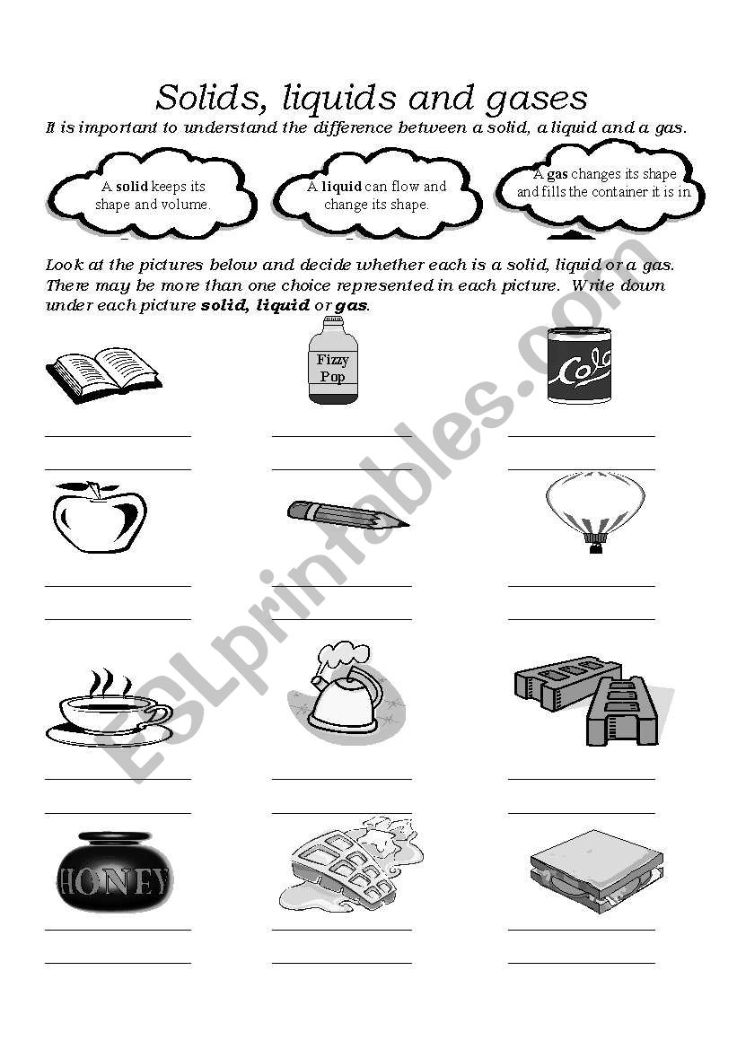 Solids, liquids and gases worksheet