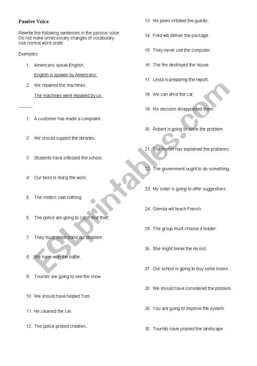 Exercises on Passive Voice. Key is included.