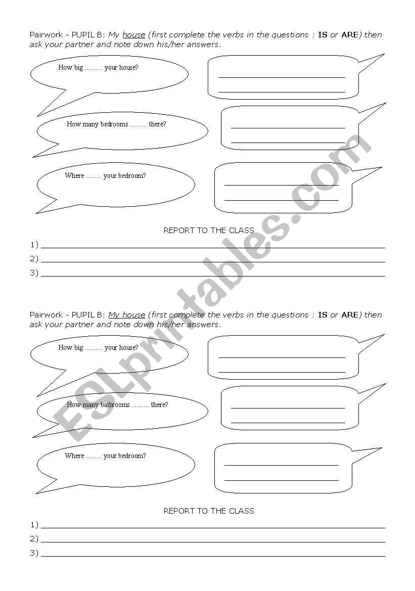 My house - Pairwork activity worksheet