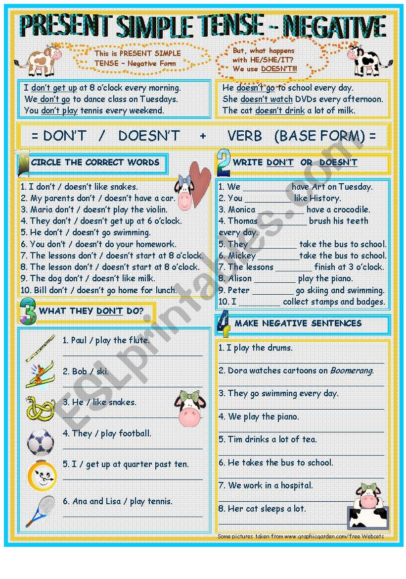 Exercises Simple Present Tense Negative Design Talk