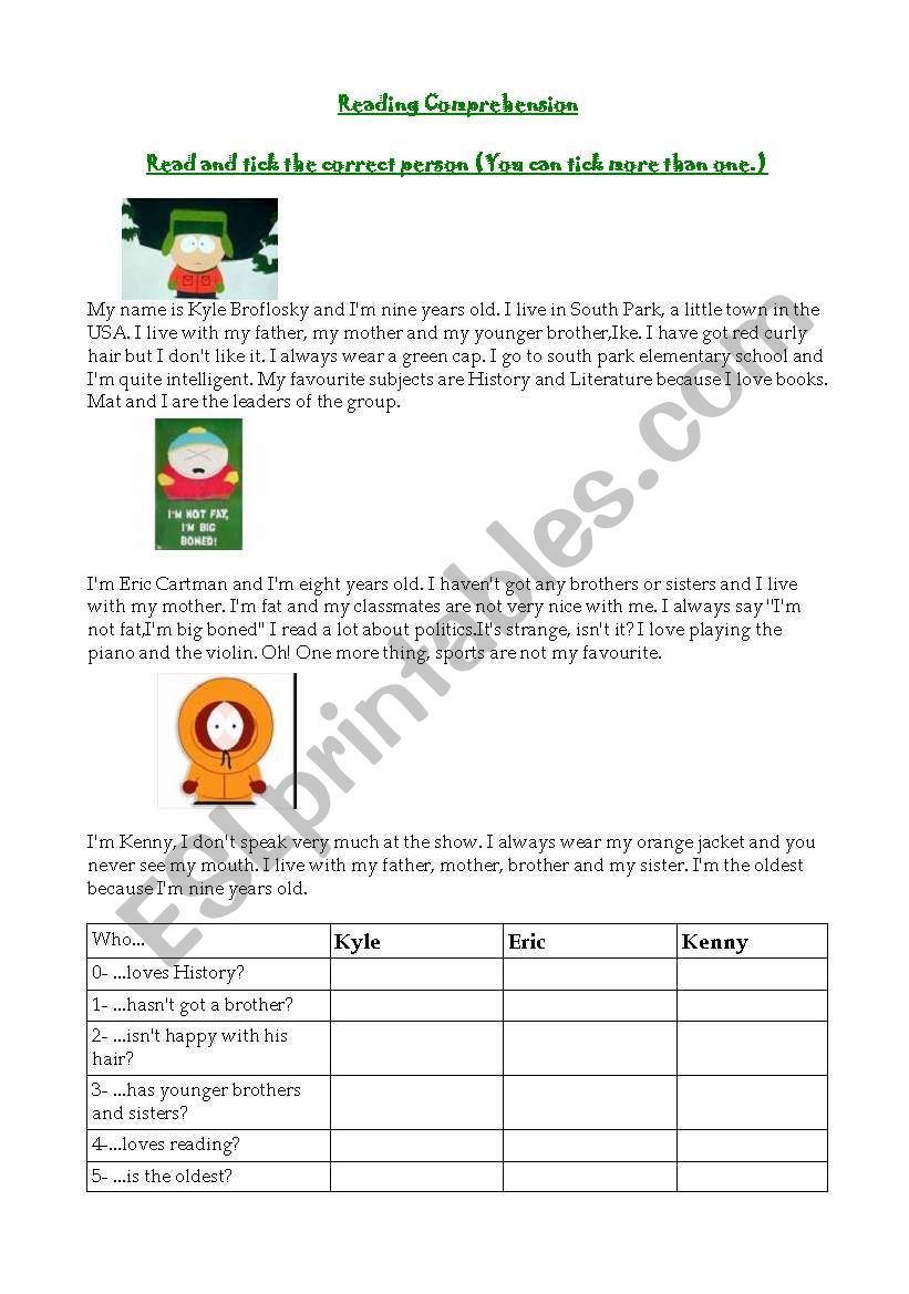 reading comprehension worksheet