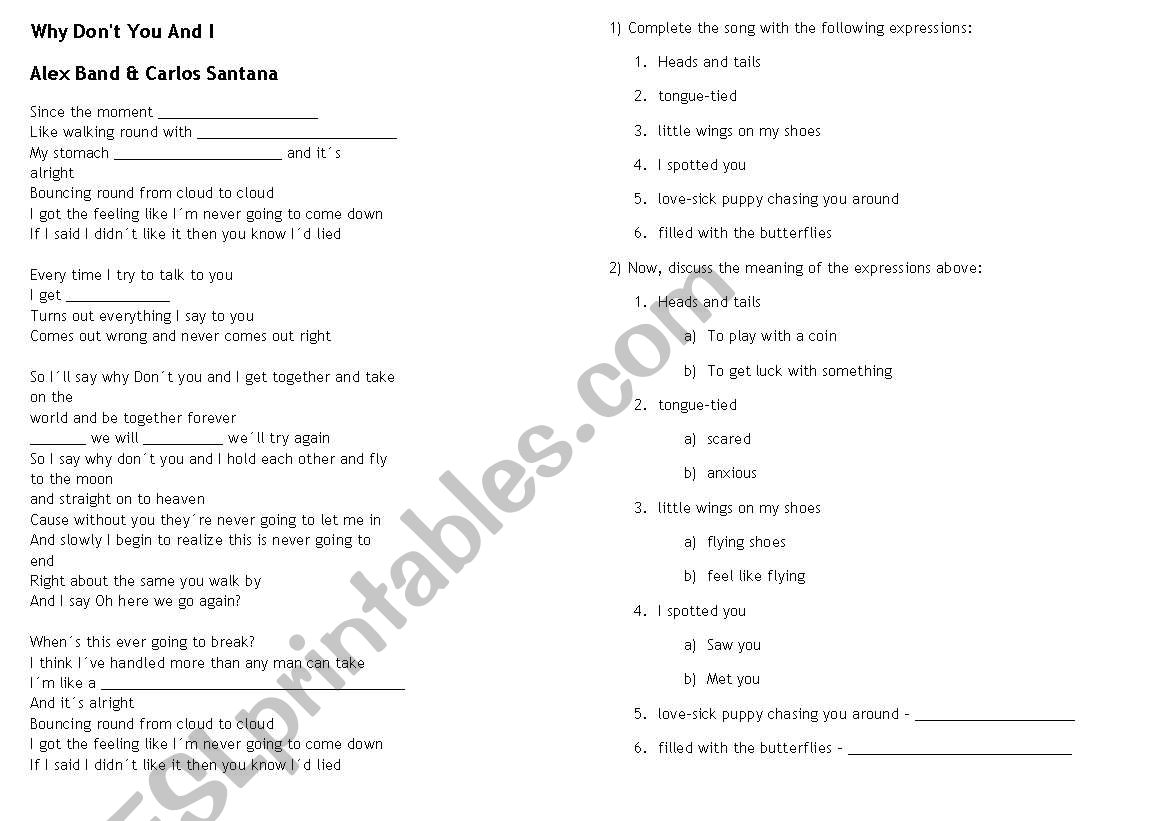Song_Why dont you and I worksheet