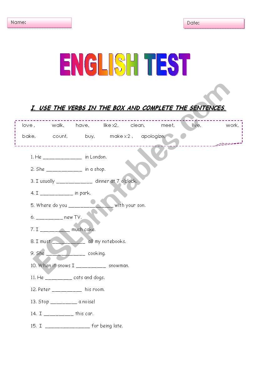 ENGLISH TEST worksheet