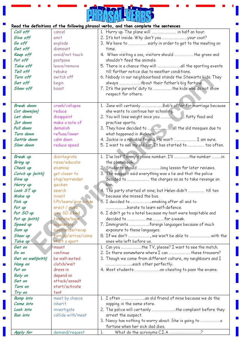 PHRASAL VERBS worksheet