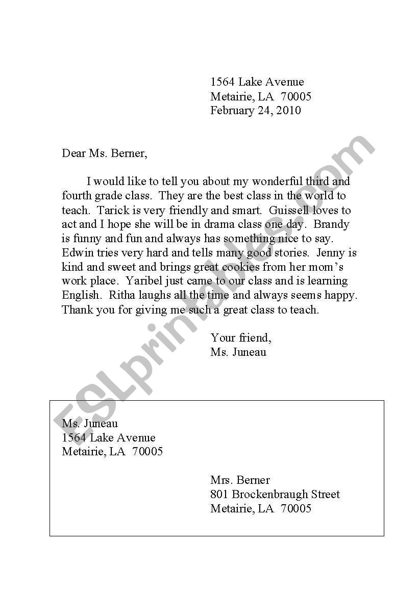 Friendly letter worksheet