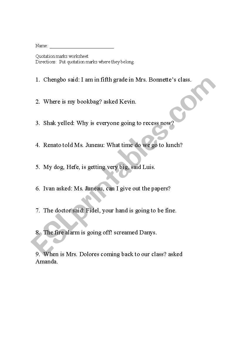 Quotation Marks worksheet