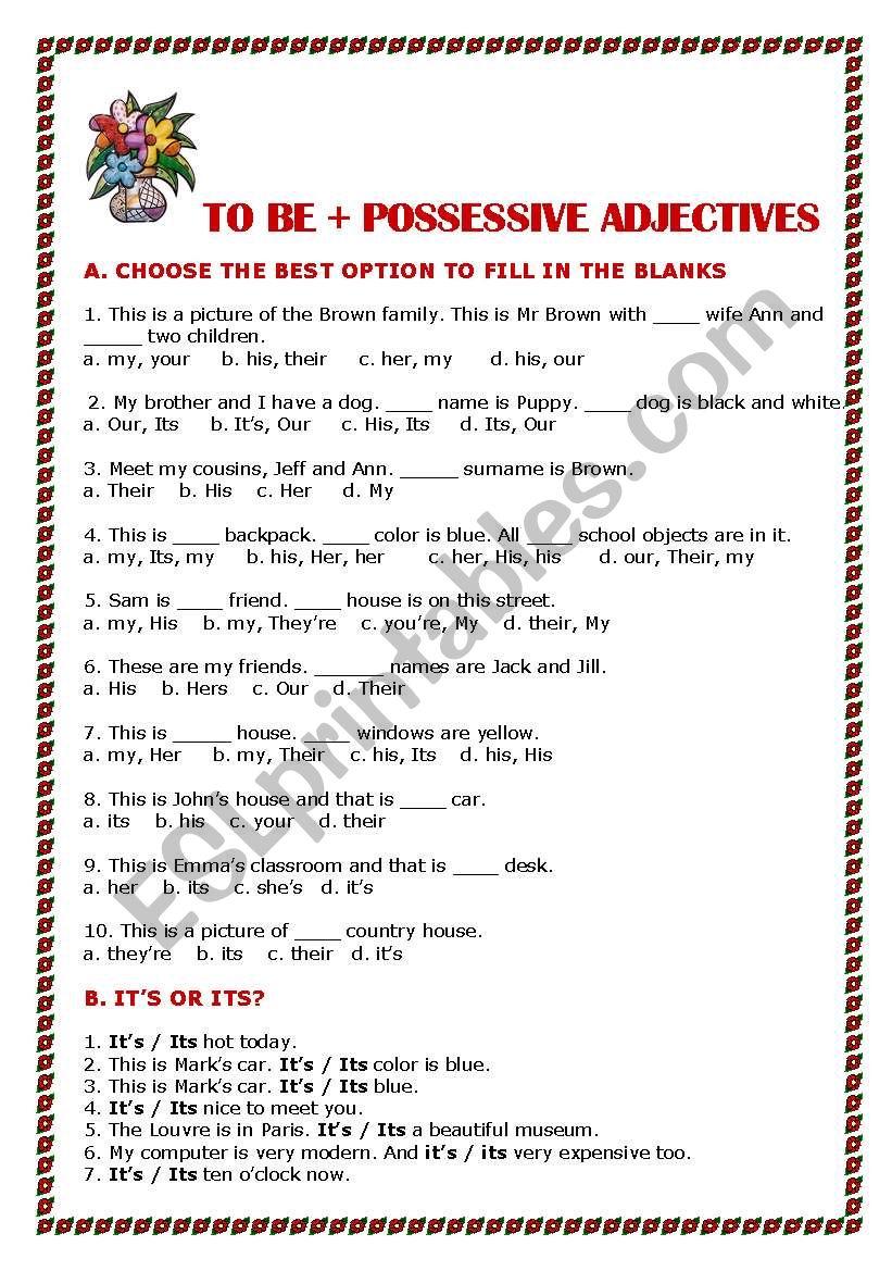 TO BE + POSSESSIVE ADJECTIVES worksheet