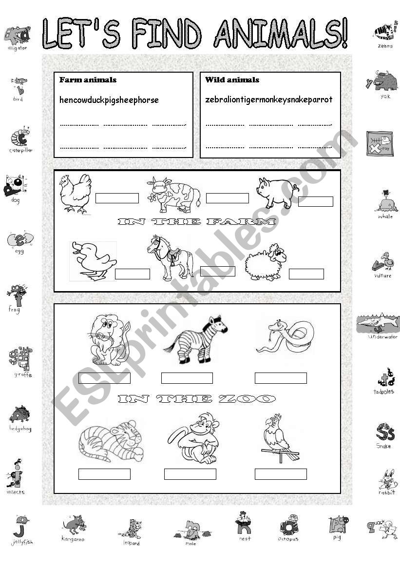 Lets find animals! worksheet