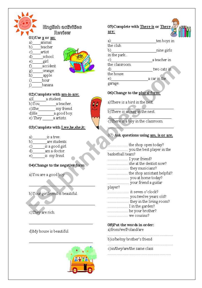 English review worksheet