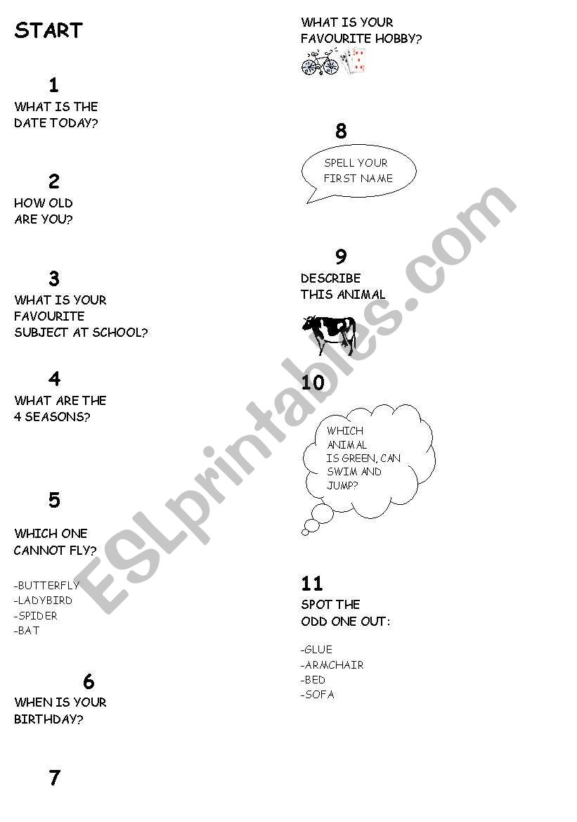 Speak and roll worksheet