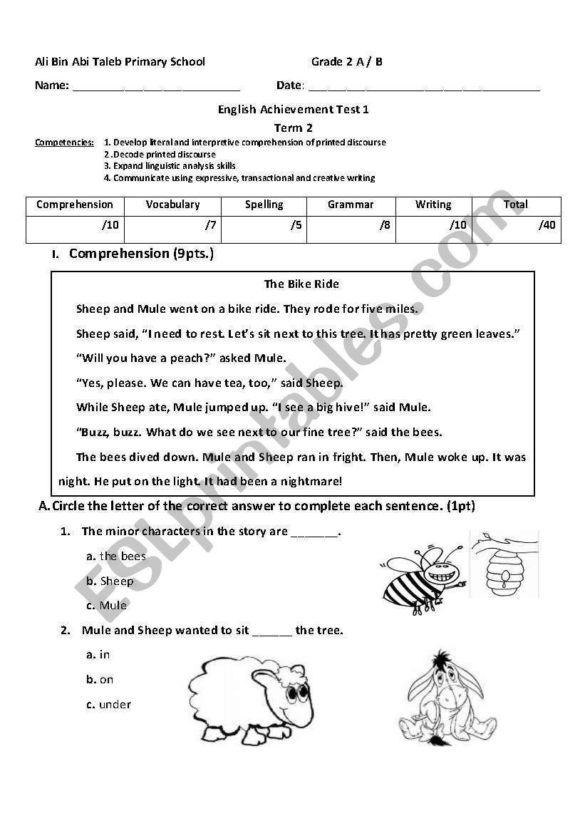 Grade 2 Exam worksheet