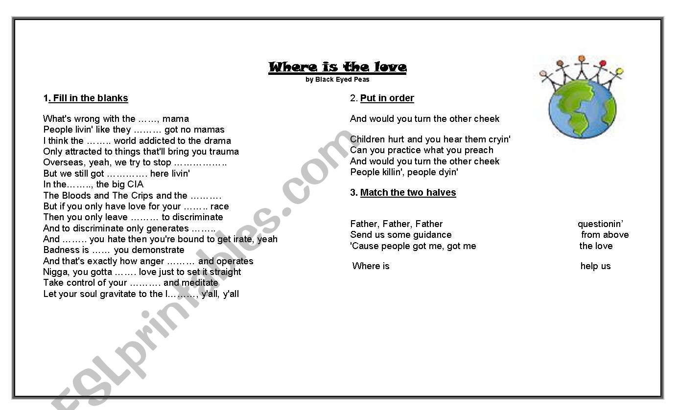 Where is the love worksheet