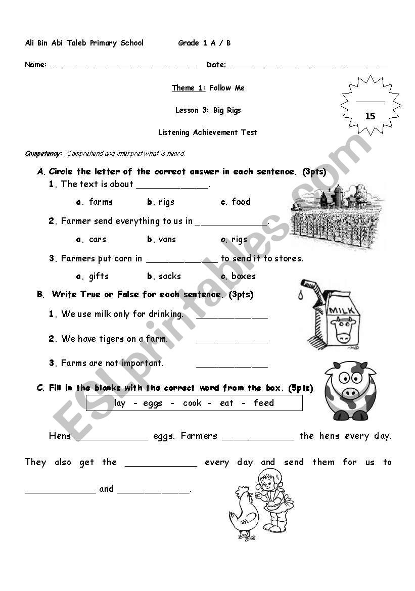 Grade 1 Listening Text worksheet