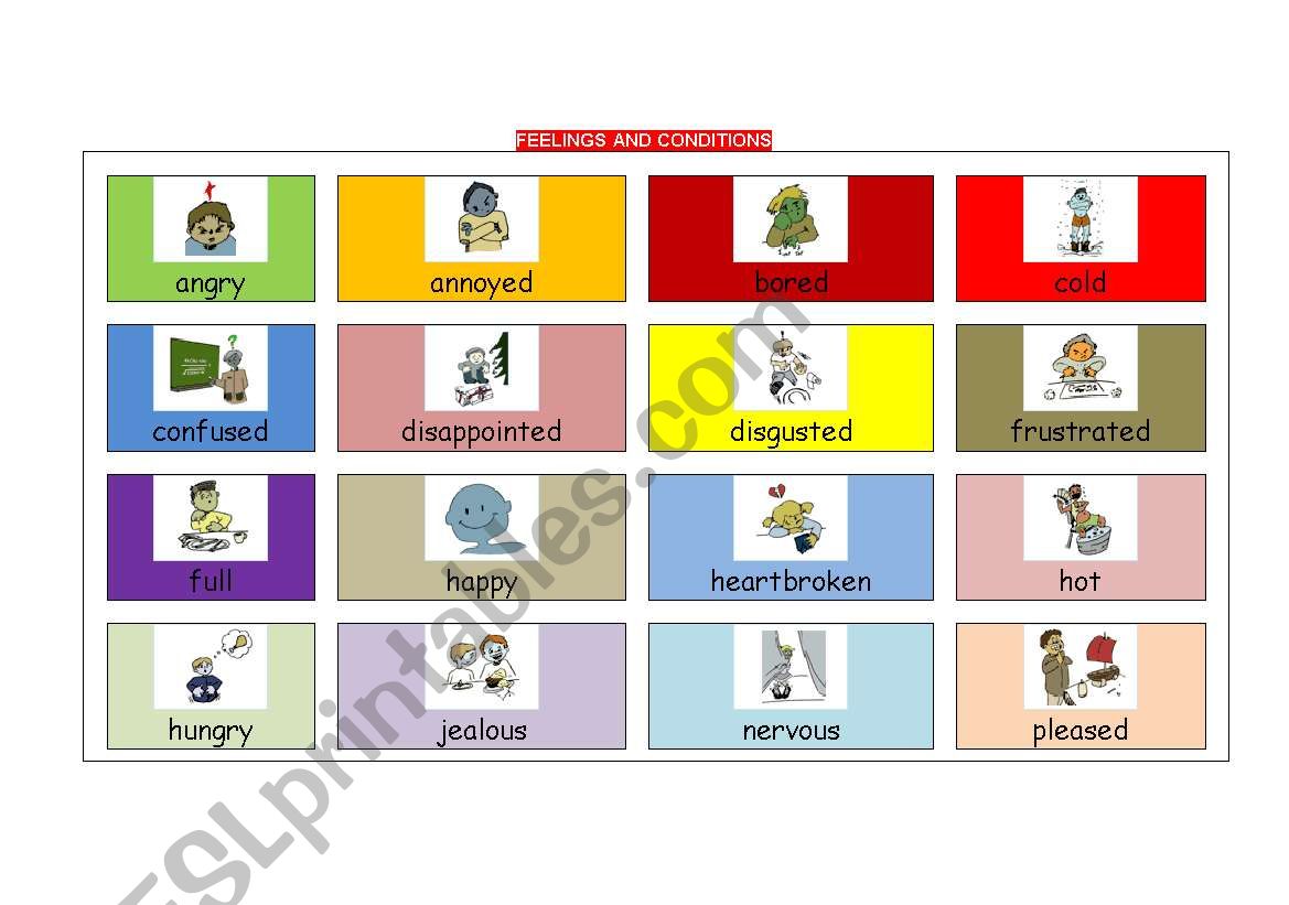 feelings and conditions worksheet