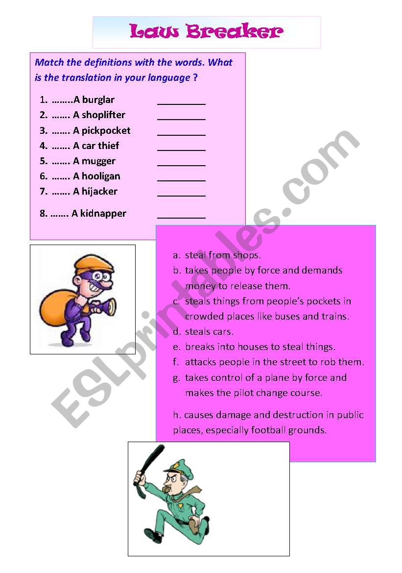 Law Breaker ! worksheet