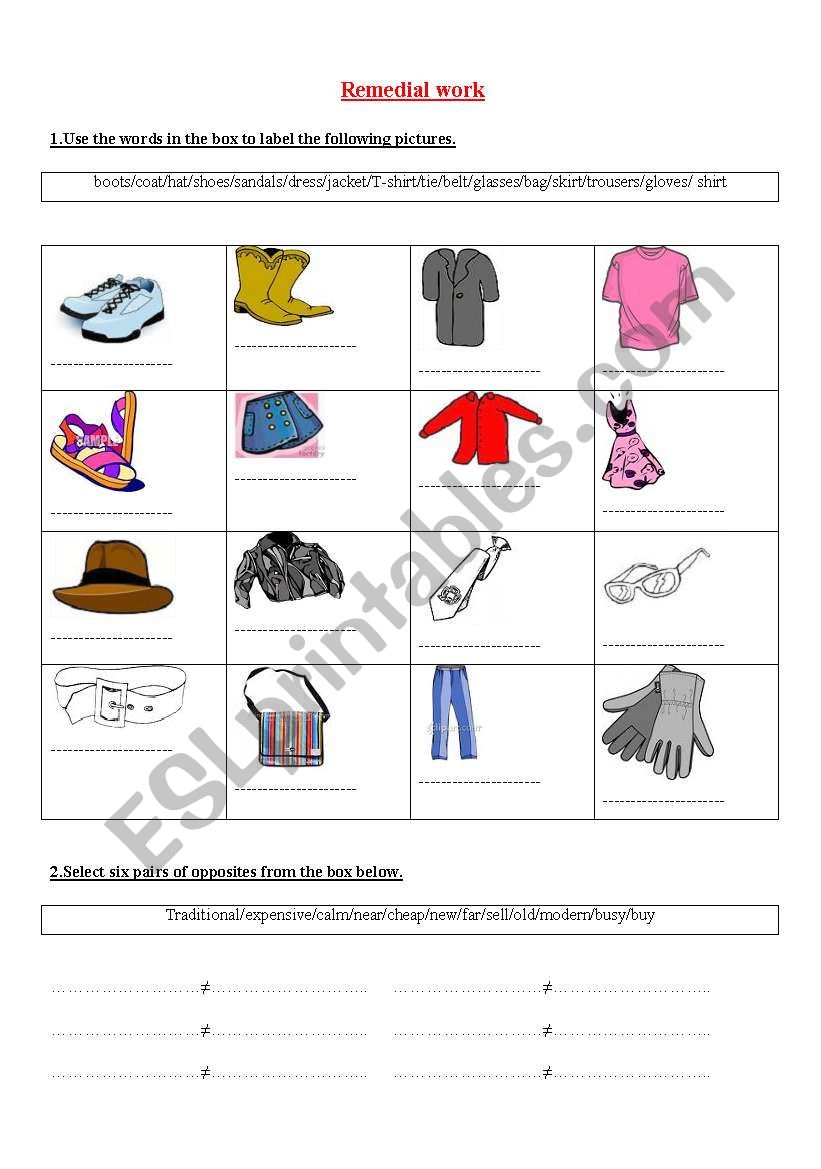 remedial work worksheet