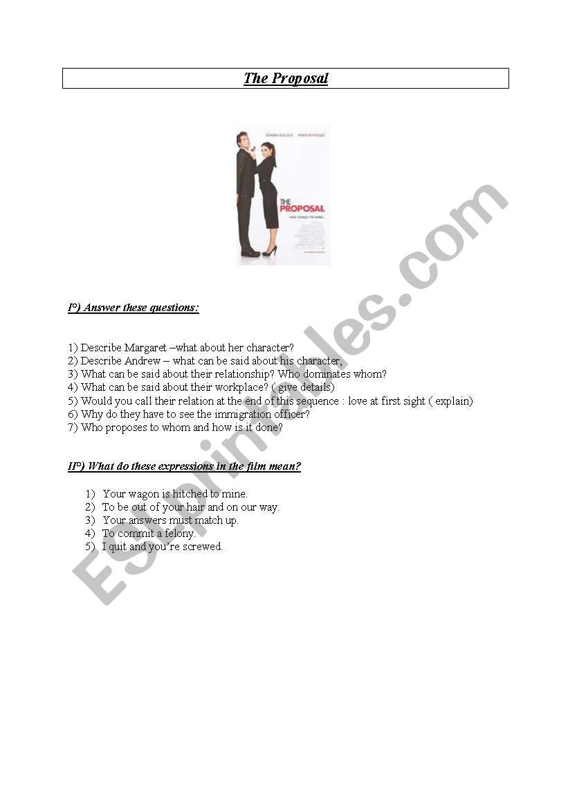 Film : The proposal worksheet