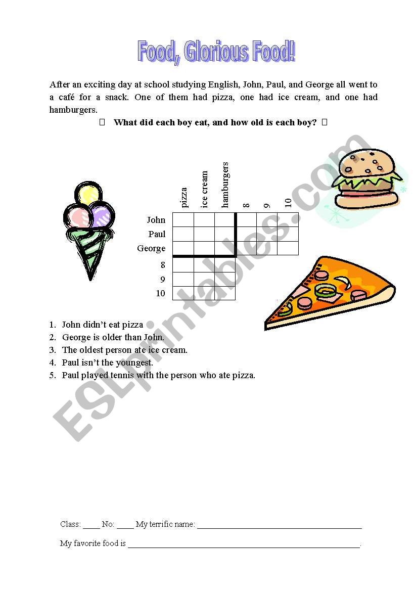 Food, Glorious Food worksheet