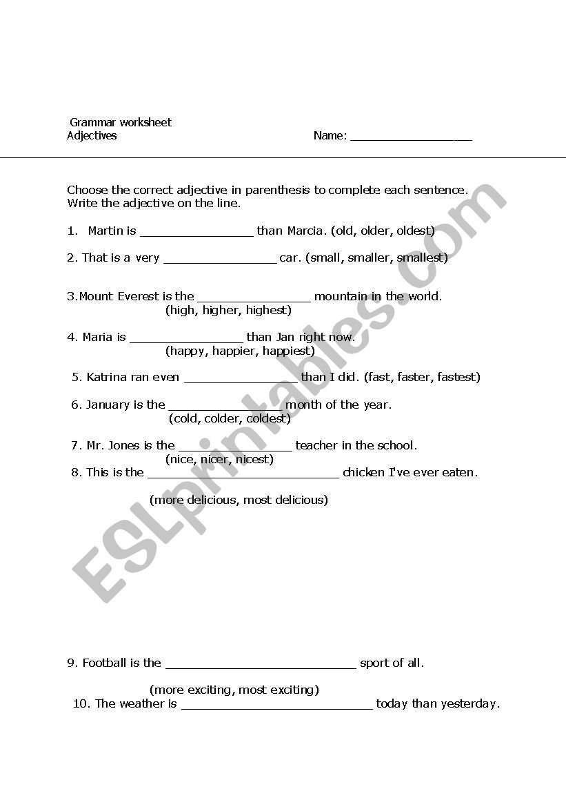 adjective worksheets  worksheet