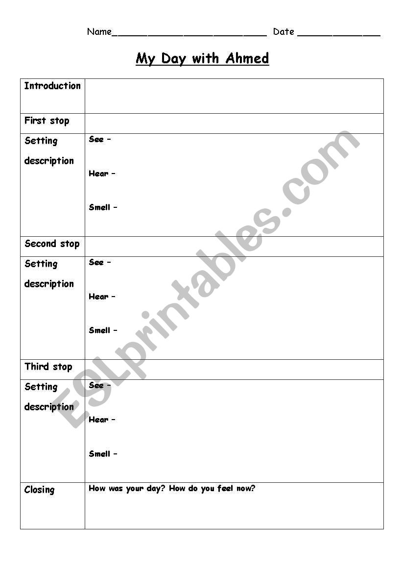 My Day with Ahmed Planner worksheet