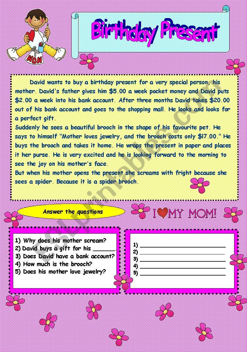 birthday present worksheet