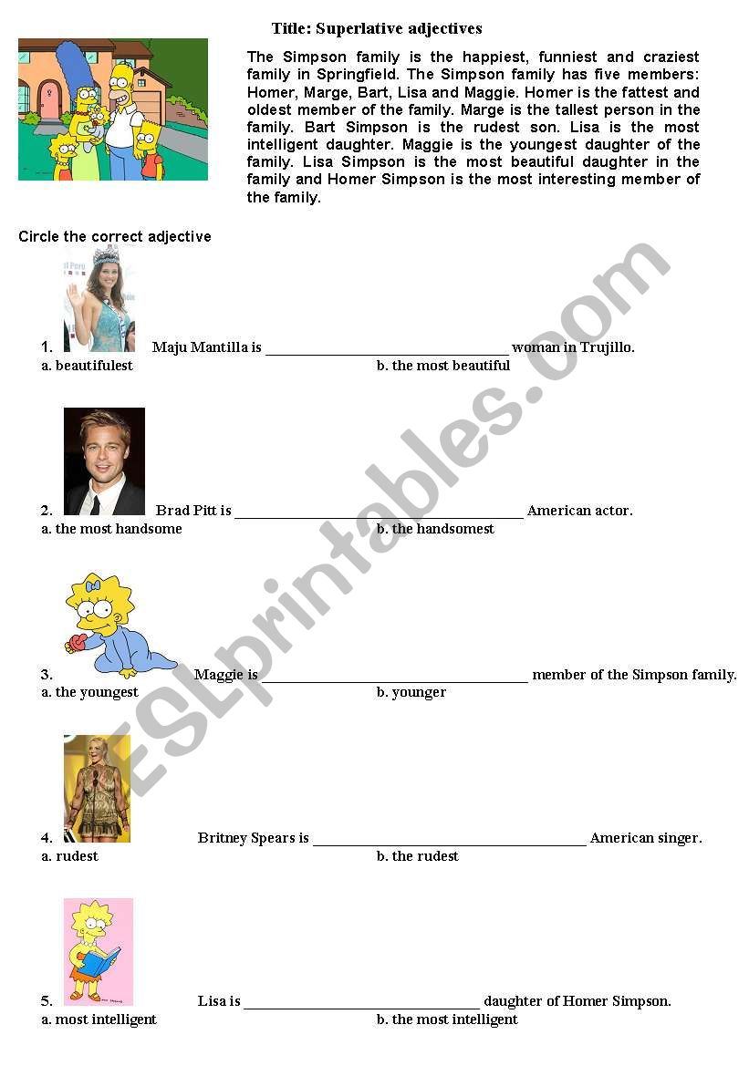 Superlatives part I worksheet