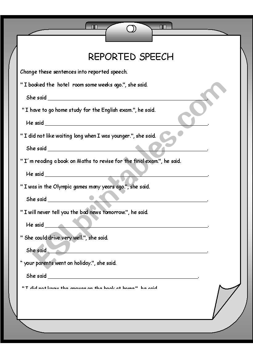 REPORTED SPEECH 2 worksheet