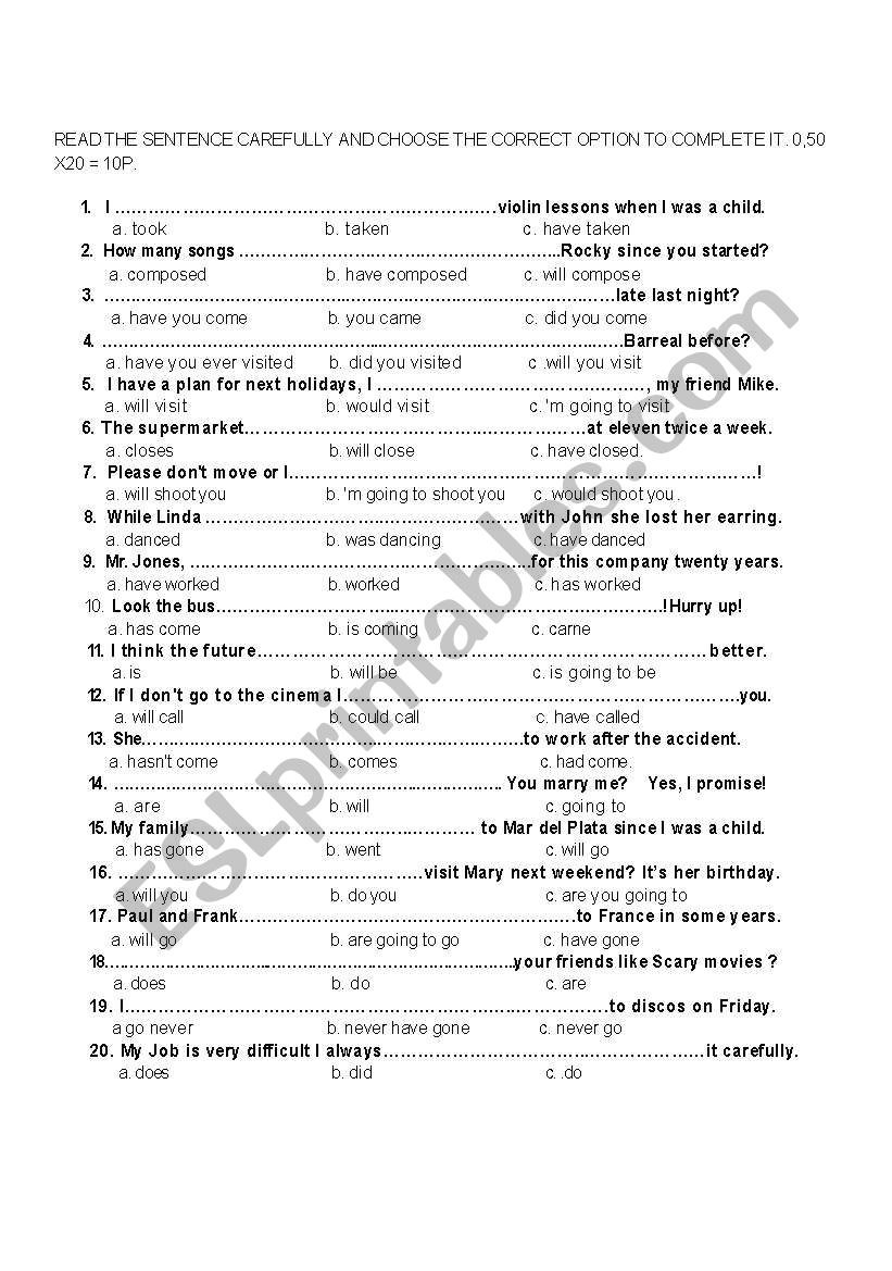 Tense review worksheet