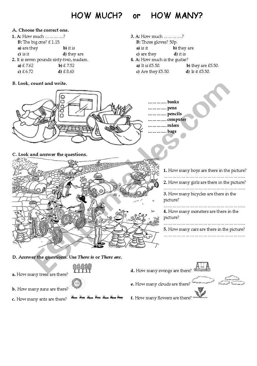 how much or how many worksheet