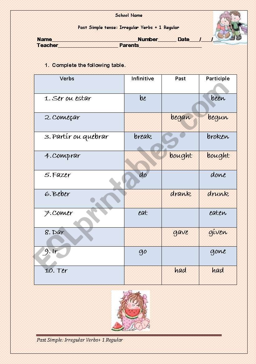 Past Simple of Irregular verbs + 1 Regular verb