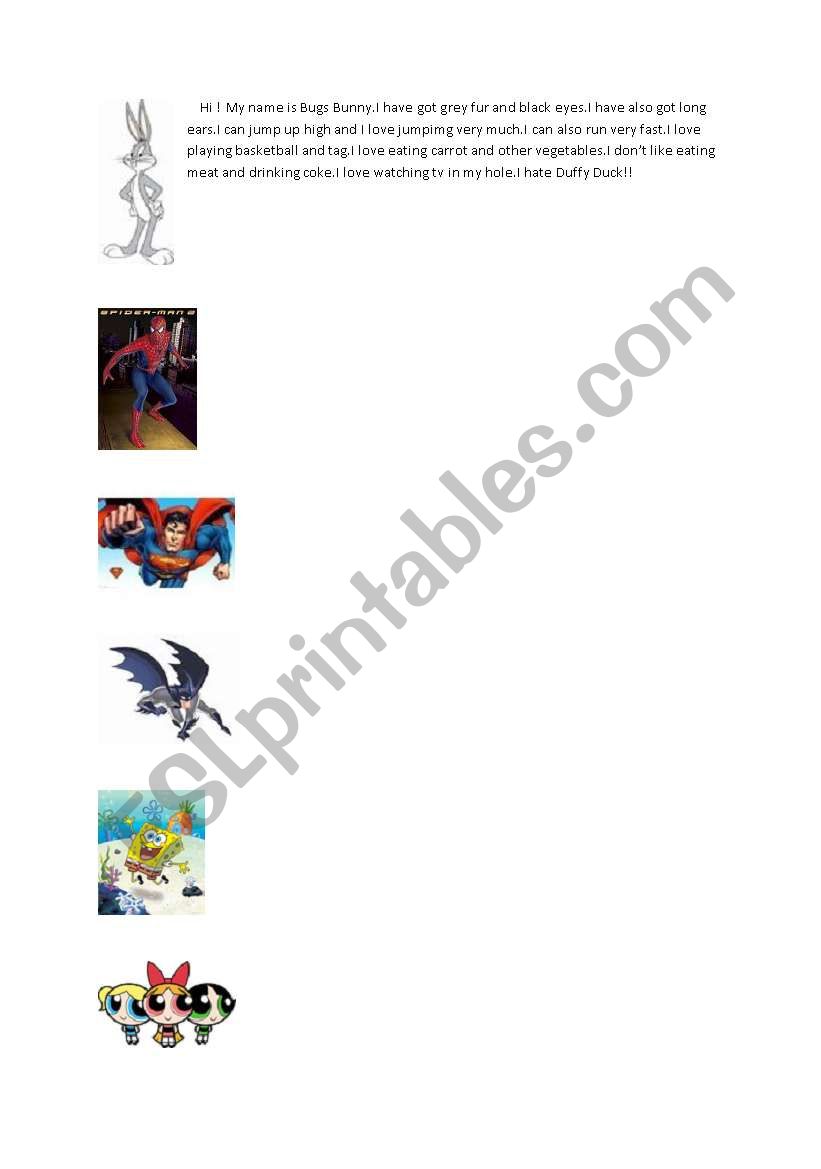cartoon characters worksheet
