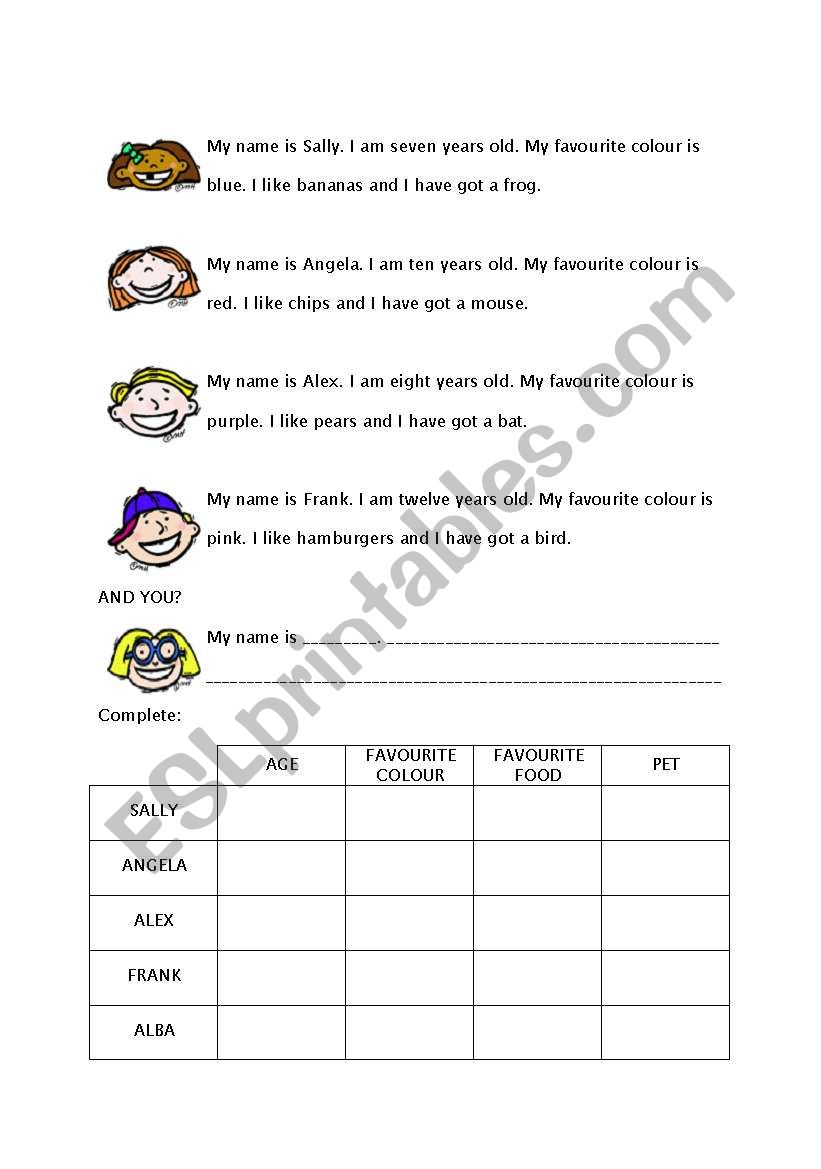 PERSONAL INFORMATION worksheet