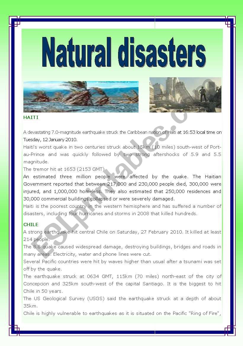 Natural disasters worksheet