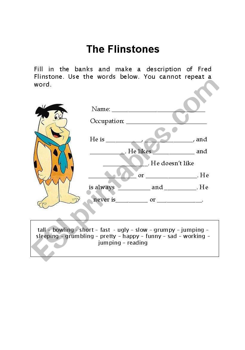 Describing Fred Flinstone worksheet