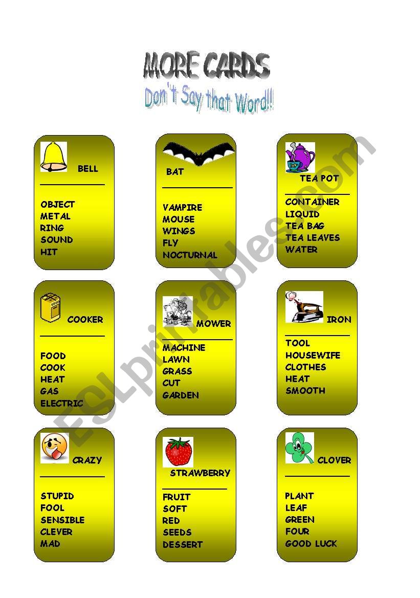Game: "Don´t Say That Word!!" doc4. Practising definitions, synonyms and  antonyms - ESL worksheet by dosjulia