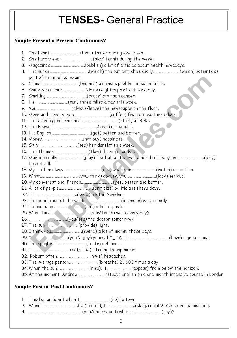 tenses revision worksheet