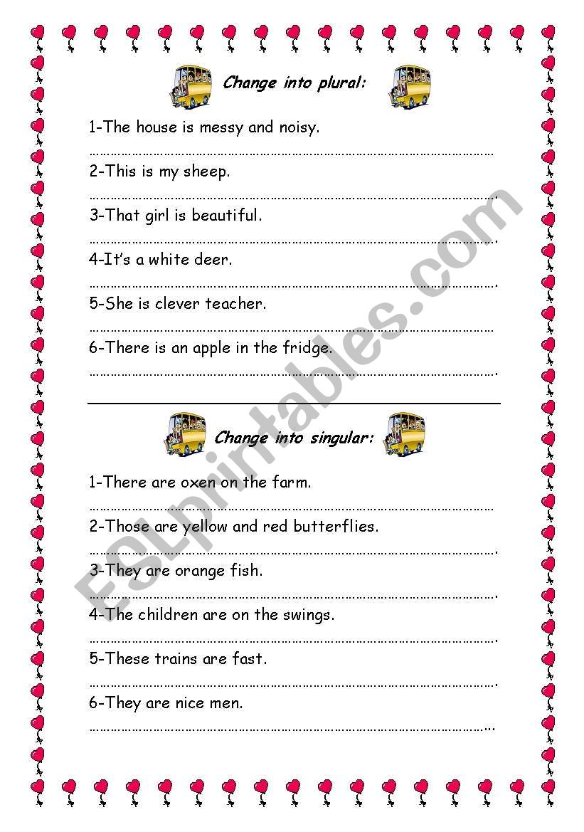 change into plural/singular worksheet