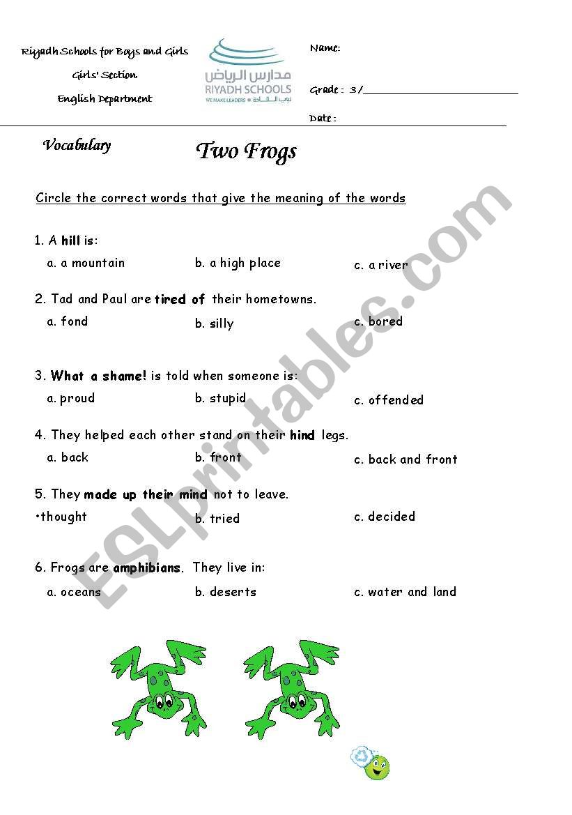frog 1 worksheet