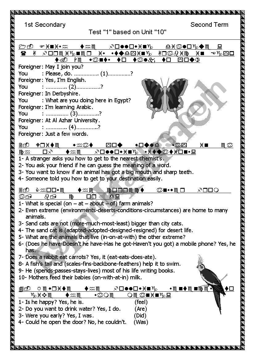 Test on Unit 10 1st Sec. 2nd term