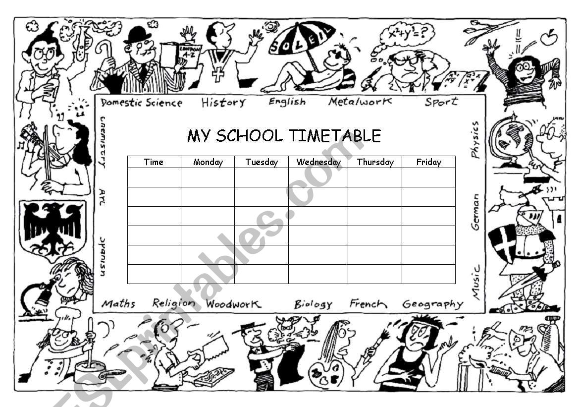 My school timetable worksheet