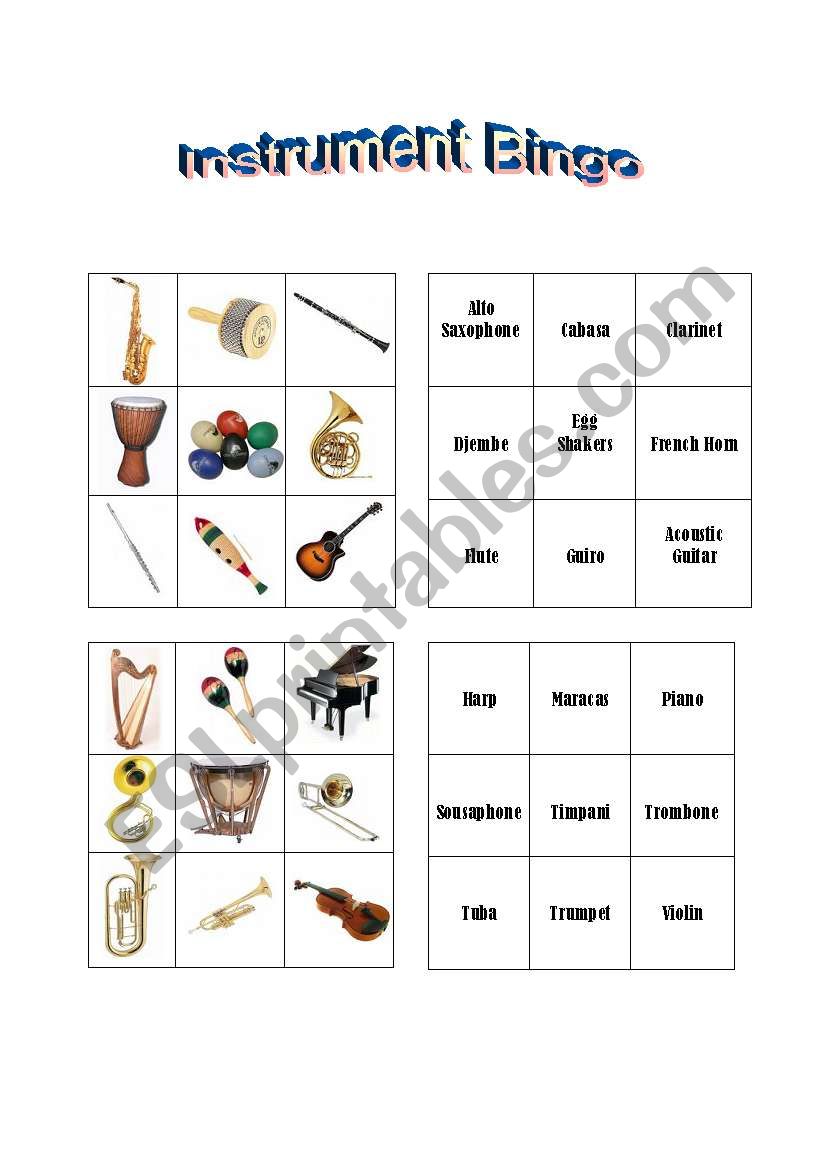 Instrument Bingo worksheet
