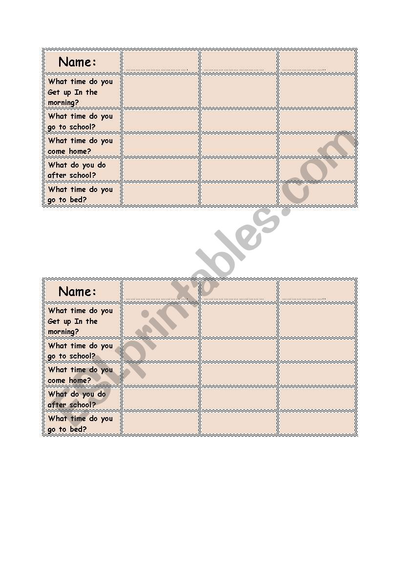 daily activities worksheet