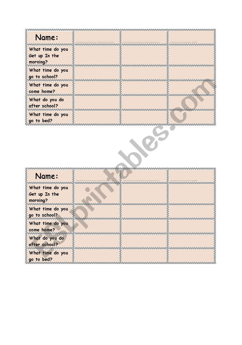 daily activities worksheet